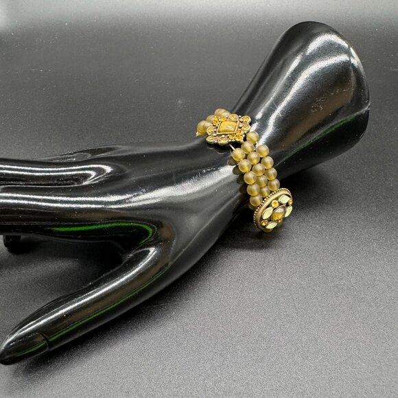 NEW Beaded Stretchy Bracelet Green Gold Tone by Acess-Mode with Tag - Picture 7 of 7